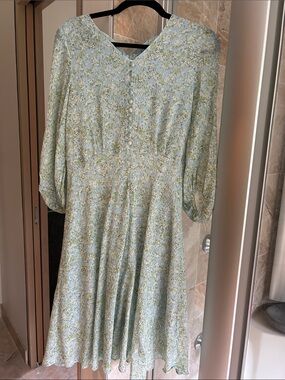 Light Blue and Green Floral Midi Dress